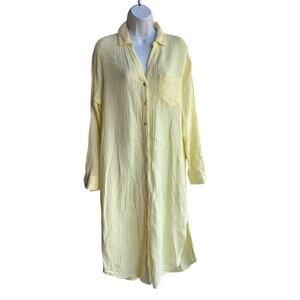 Magaschoni Light Yellow Breezy Gauze Button Up Shirt Dress size M(?) Pls Read!